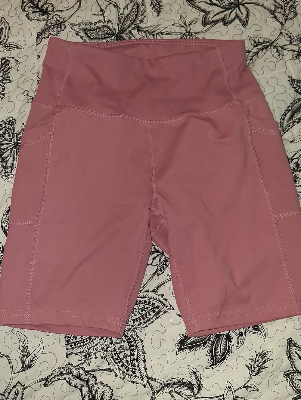 Rose Pink High-Waist Bike Shorts with Side Panels